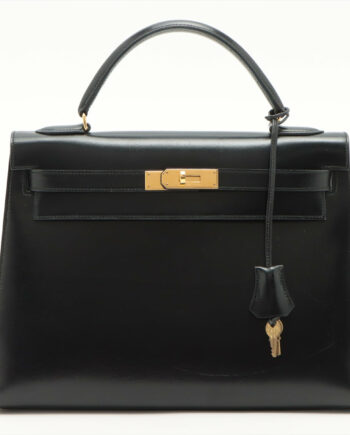 Hermes Kelly 32 Box calf Black Gold Metal fittings