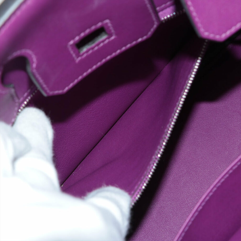 Hermes Birkin 25 Veau Swift Anemone Silver Metal fittings Engraving blurred
