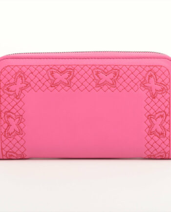 Bottega Veneta Intrecciato Leather Round-Zip-Wallet Pink