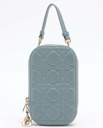 Christian Dior Cannage Phone Holder Leather Chain shoulder bag Blue