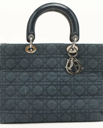 Christian Dior Lady Dior Denim Hand bag Navy blue Dough hardening