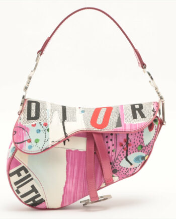 Christian Dior Saddle Bag Canvas x enamel Shoulder bag Pink