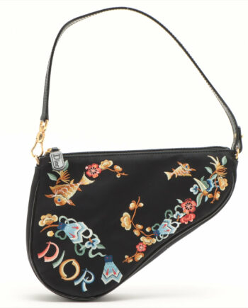 Christian Dior Saddle Bag Satin Hand bag Black open papers