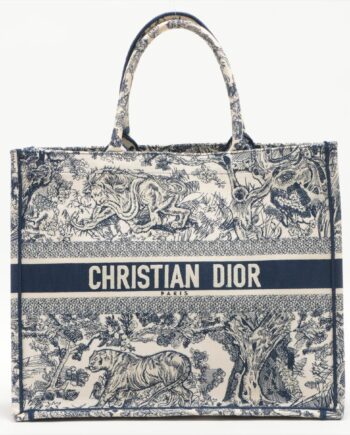 Christian Dior Toile Embroidery Book Tote White x navy
