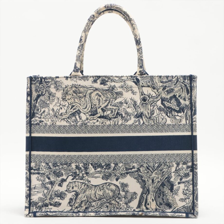 Christian Dior Toile Embroidery Book Tote White x navy