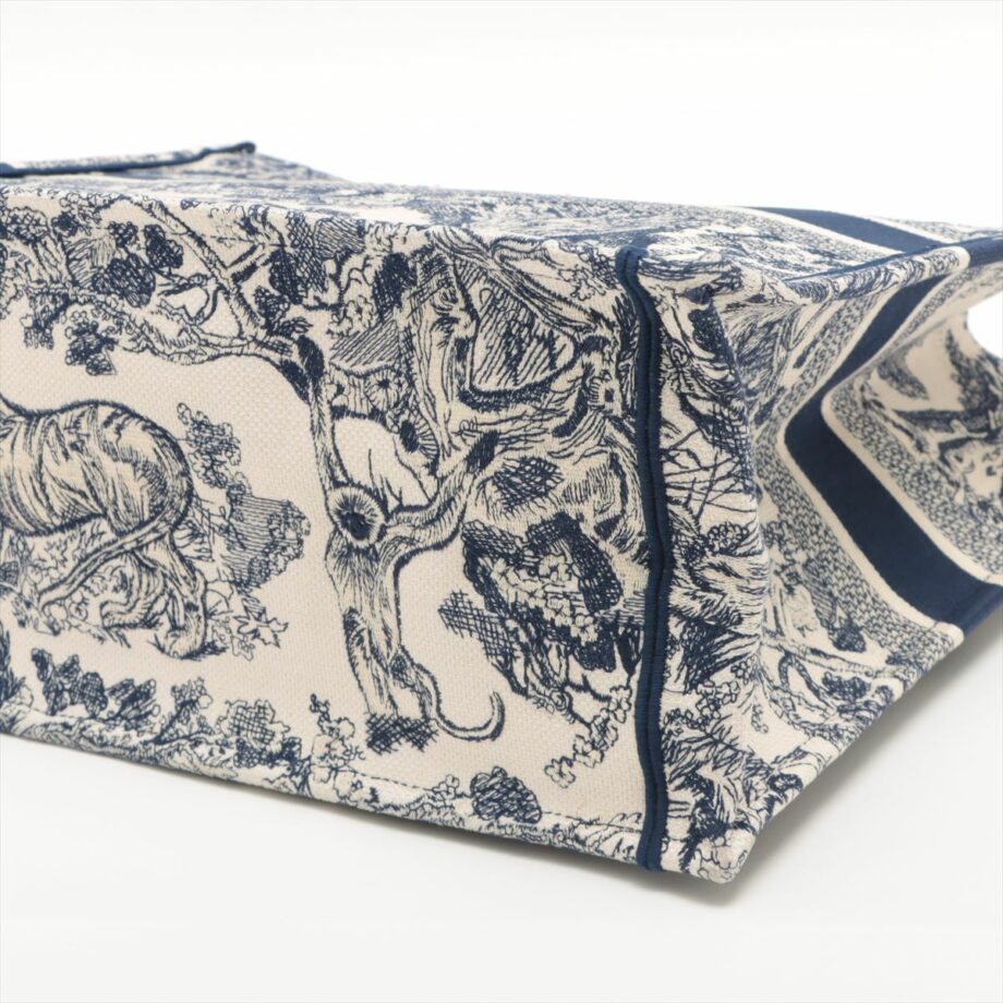 Christian Dior Toile Embroidery Book Tote White x navy