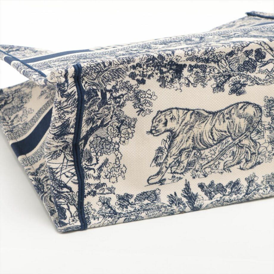 Christian Dior Toile Embroidery Book Tote White x navy
