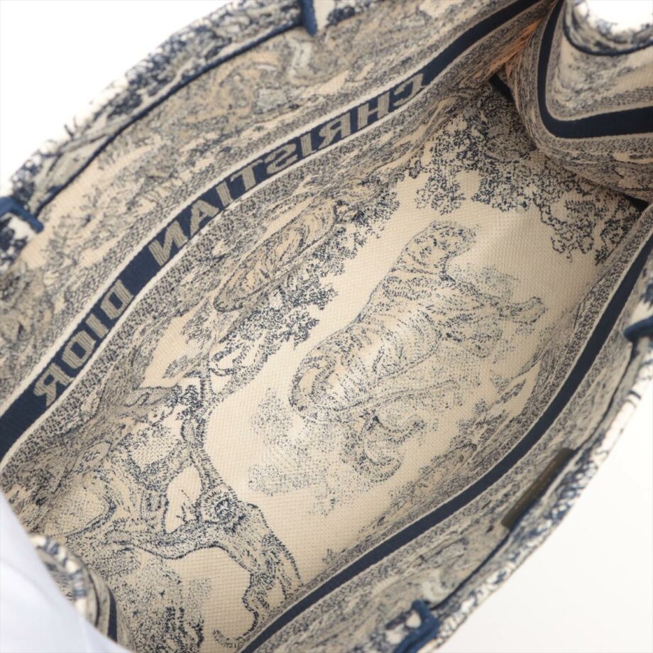 Christian Dior Toile Embroidery Book Tote White x navy