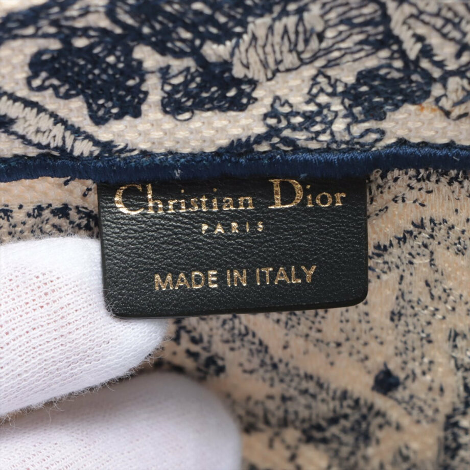 Christian Dior Toile Embroidery Book Tote White x navy