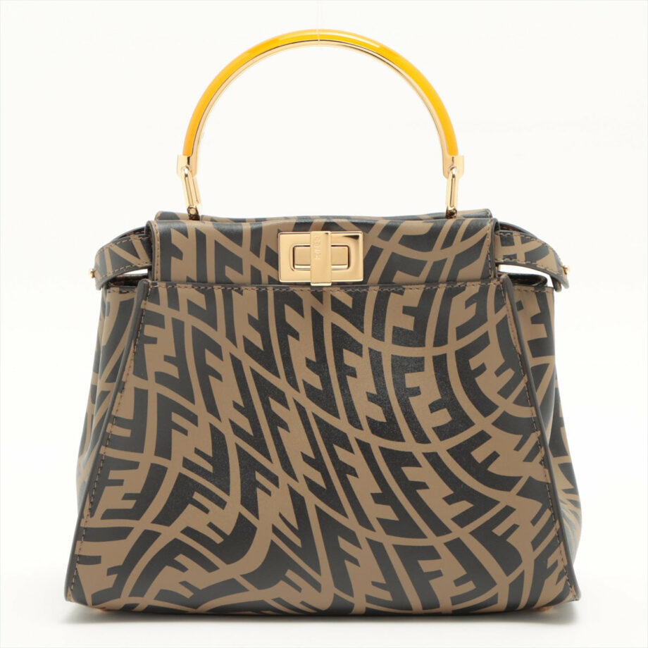 Fendi Mini Peek-a-boo zucca Leather 2way handbag Beige