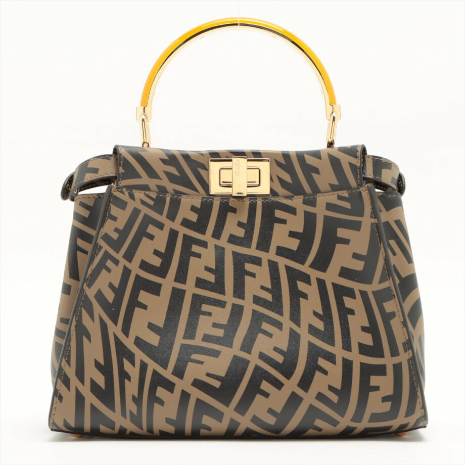 Fendi Mini Peek-a-boo zucca Leather 2way handbag Beige