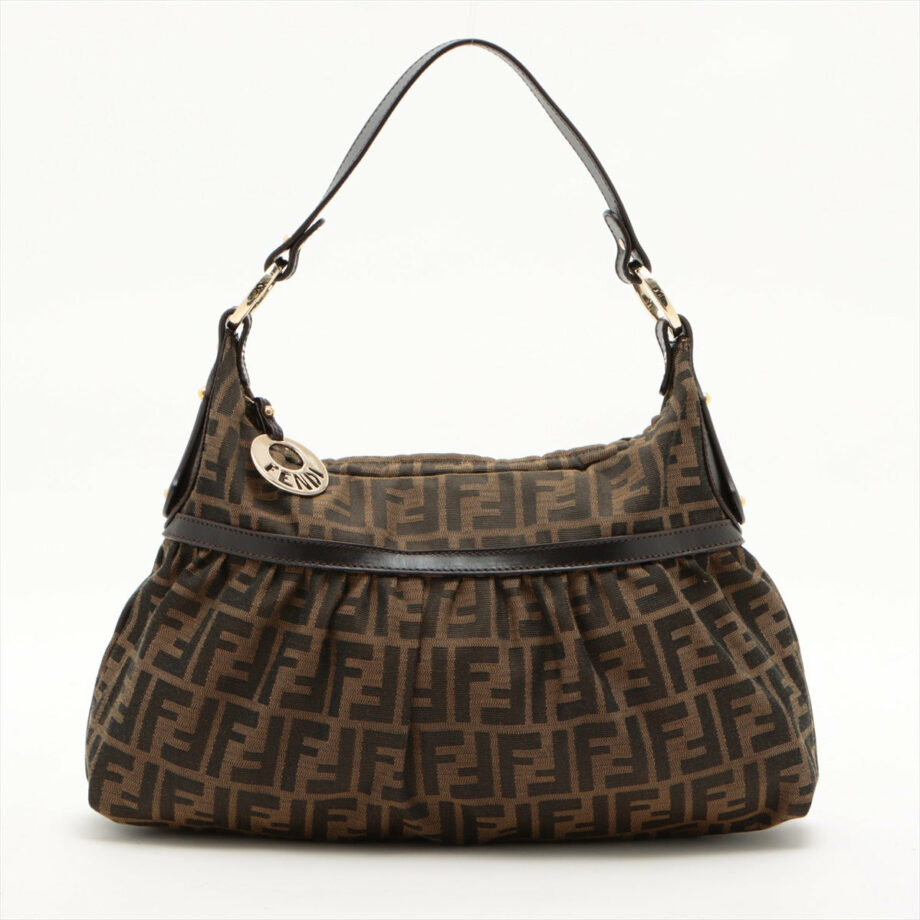 Fendi ZUCCa Canvas & leather Shoulder bag Beige