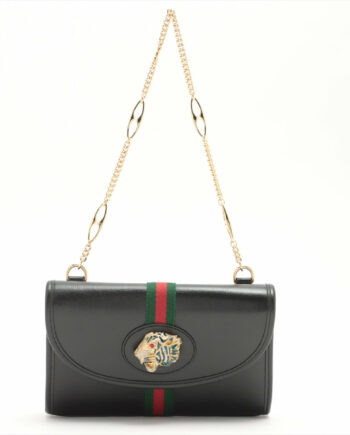 Gucci Tiger Head Leather Chain shoulder bag Black 570145