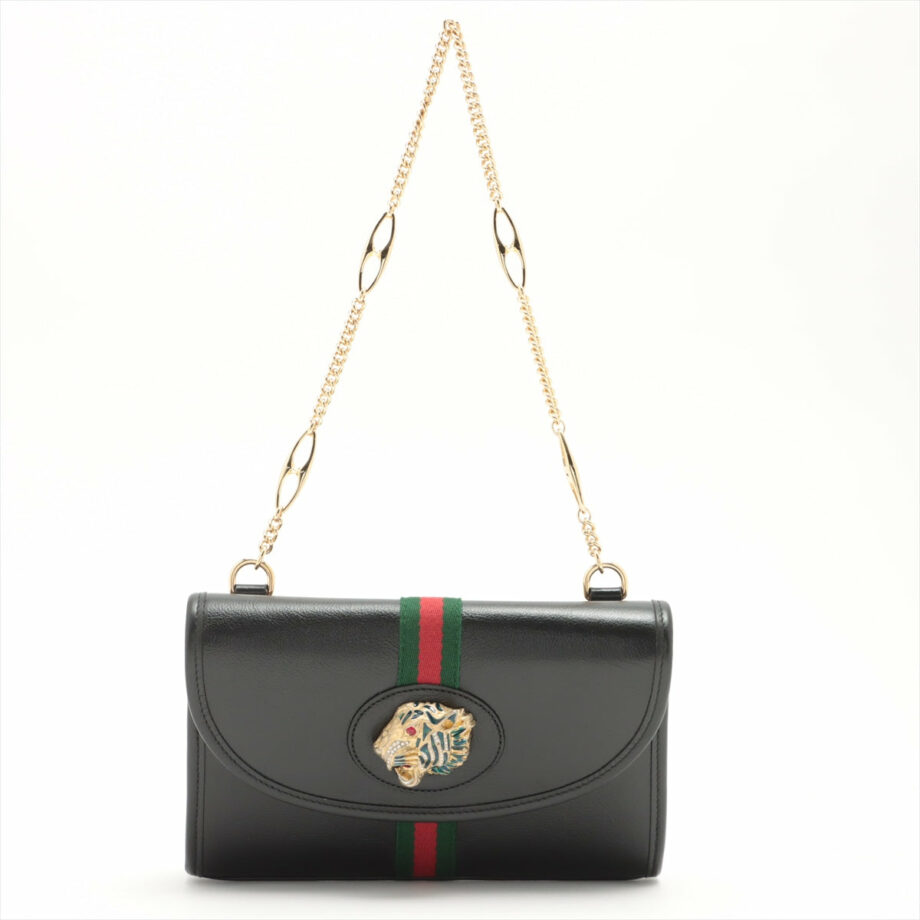 Gucci Tiger Head Leather Chain shoulder bag Black 570145