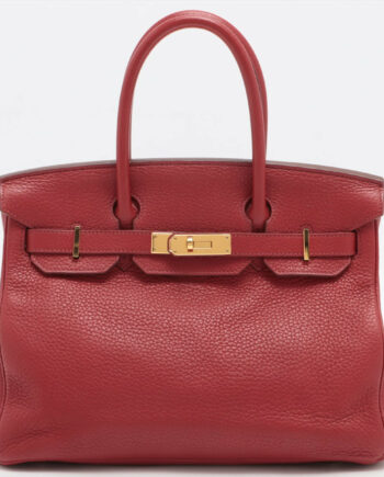 Hermes Birkin 30 Taurillon Clemence Red Gold Metal