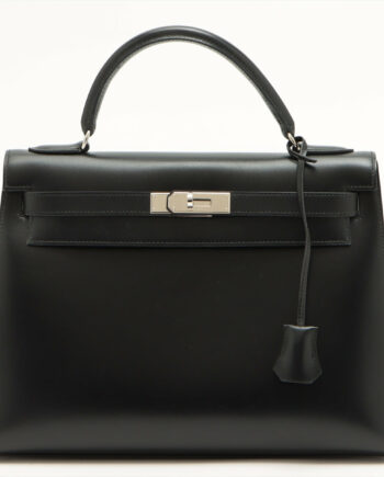 Hermes Kelly 32 bag  Box calf Black Silver Metal fittings