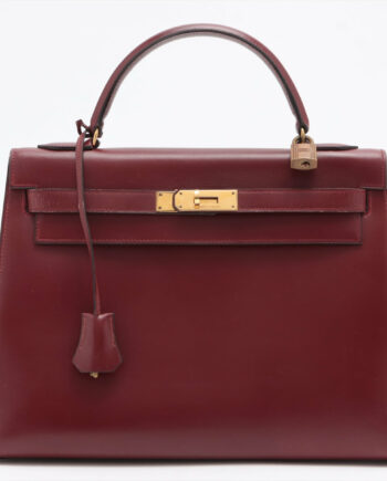 Hermes Kelly 32 bag Box calf Bordeaux Gold Metal fittings