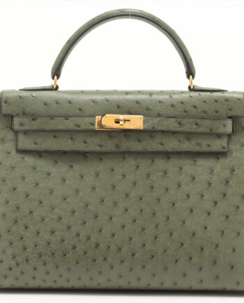 Hermes Kelly 32 Ostrich Olive Green Gold Metal fittings
