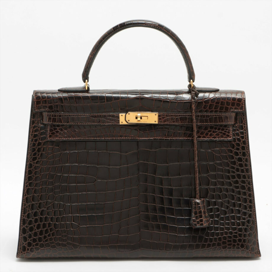 Hermes kelly 35 bag Porosus Brown Gold Metal