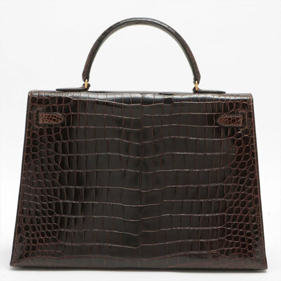 Hermes kelly 35 bag Porosus Brown Gold Metal