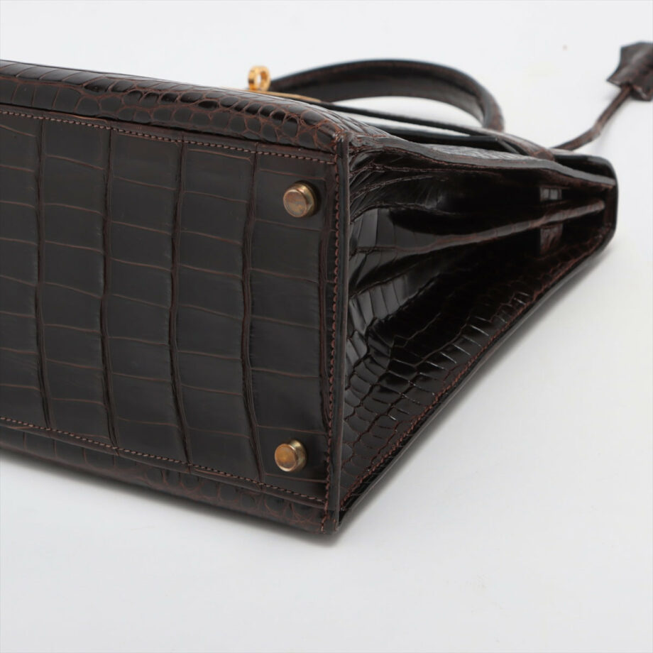 Hermes kelly 35 bag Porosus Brown Gold Metal