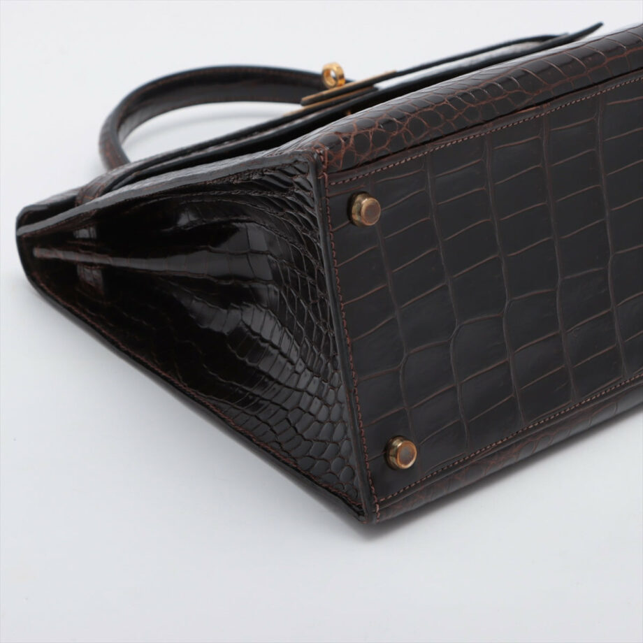 Hermes kelly 35 bag Porosus Brown Gold Metal