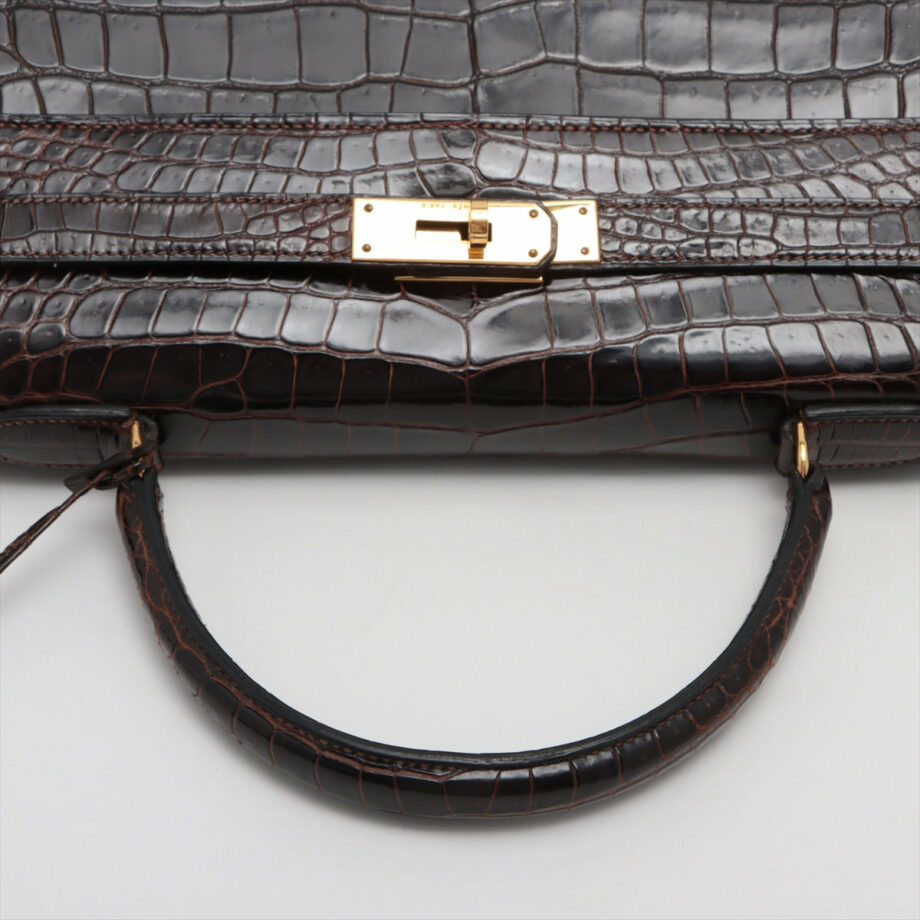 Hermes kelly 35 bag Porosus Brown Gold Metal