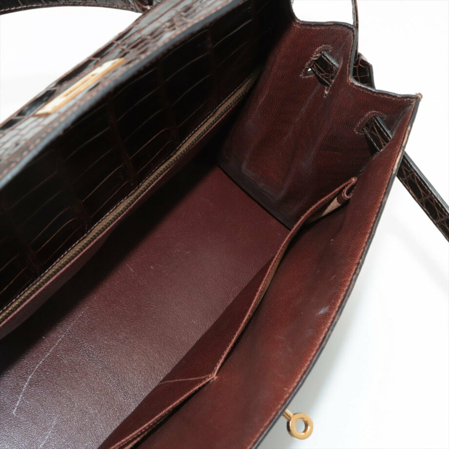 Hermes kelly 35 bag Porosus Brown Gold Metal