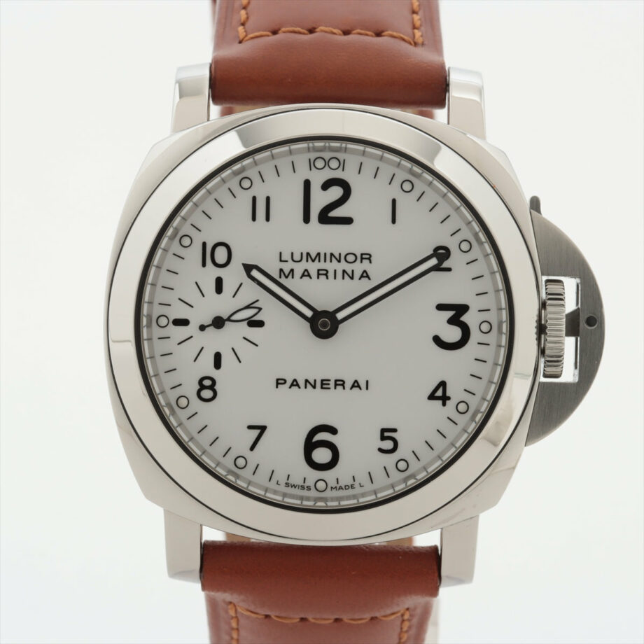 Panerai Luminor Marina PAM00113 OP6567PB518883 SS & leather Stem-winder White-Face