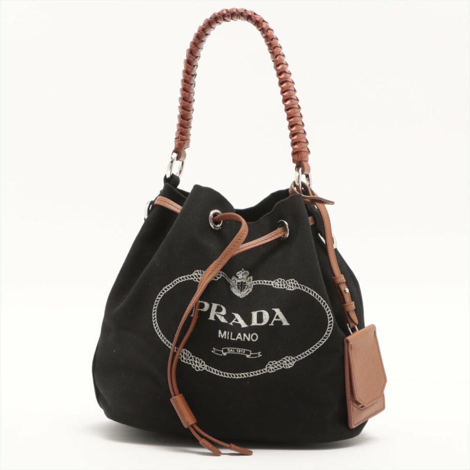 Prada Canapa Canvas & leather Hand bag Black 1BE032