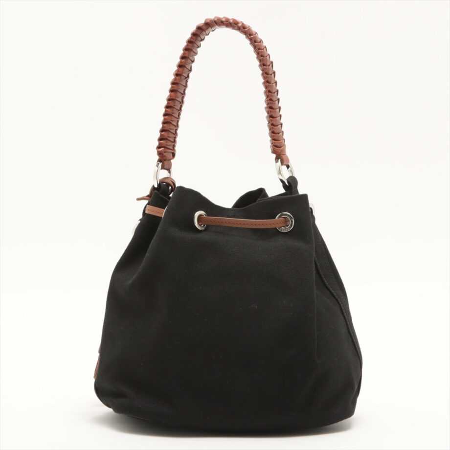 Prada Canapa Canvas & leather Hand bag Black 1BE032