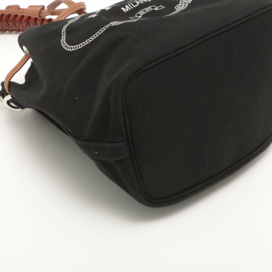 Prada Canapa Canvas & leather Hand bag Black 1BE032