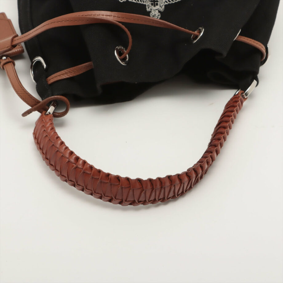 Prada Canapa Canvas & leather Hand bag Black 1BE032