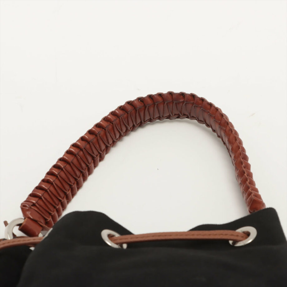 Prada Canapa Canvas & leather Hand bag Black 1BE032