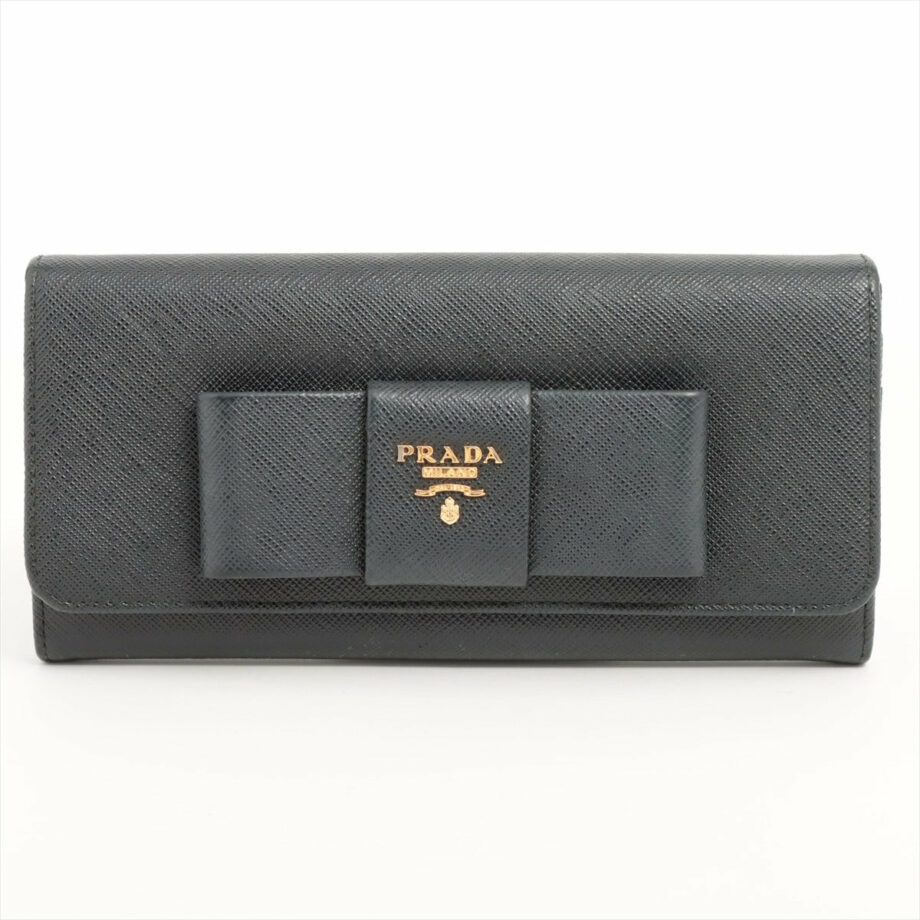 Prada Saffiano Fiocco Leather Wallet Black