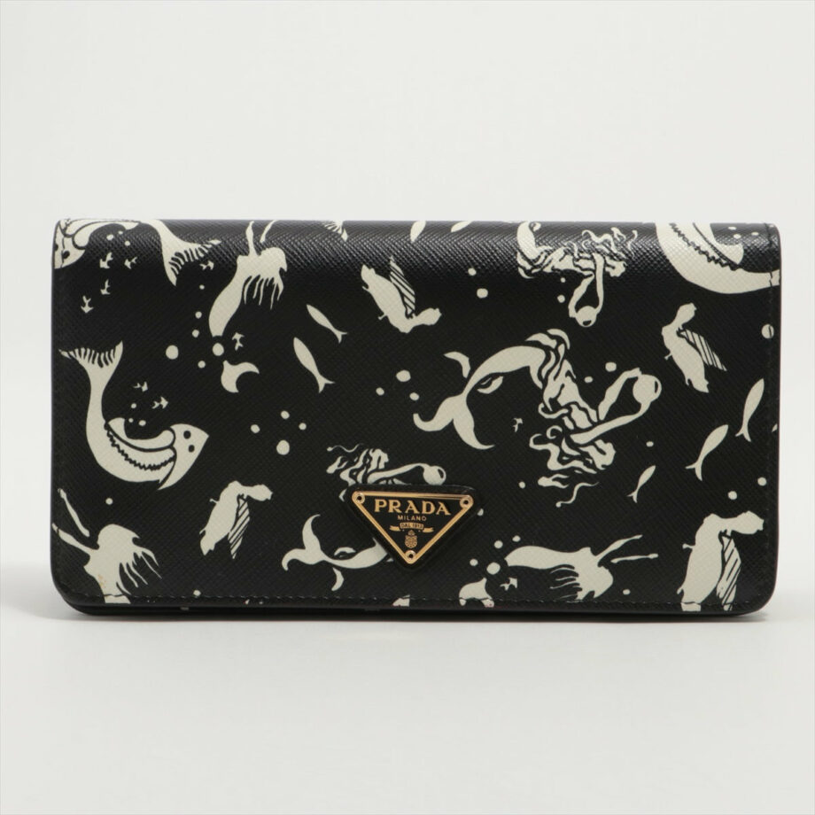 Prada Saffiano Leather Chain wallet Black × White