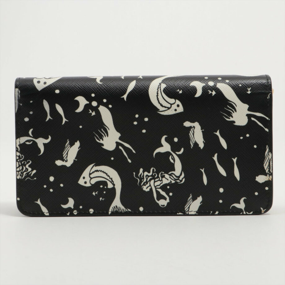 Prada Saffiano Leather Chain wallet Black × White