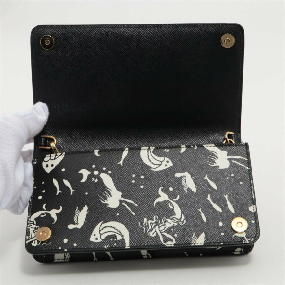Prada Saffiano Leather Chain wallet Black × White