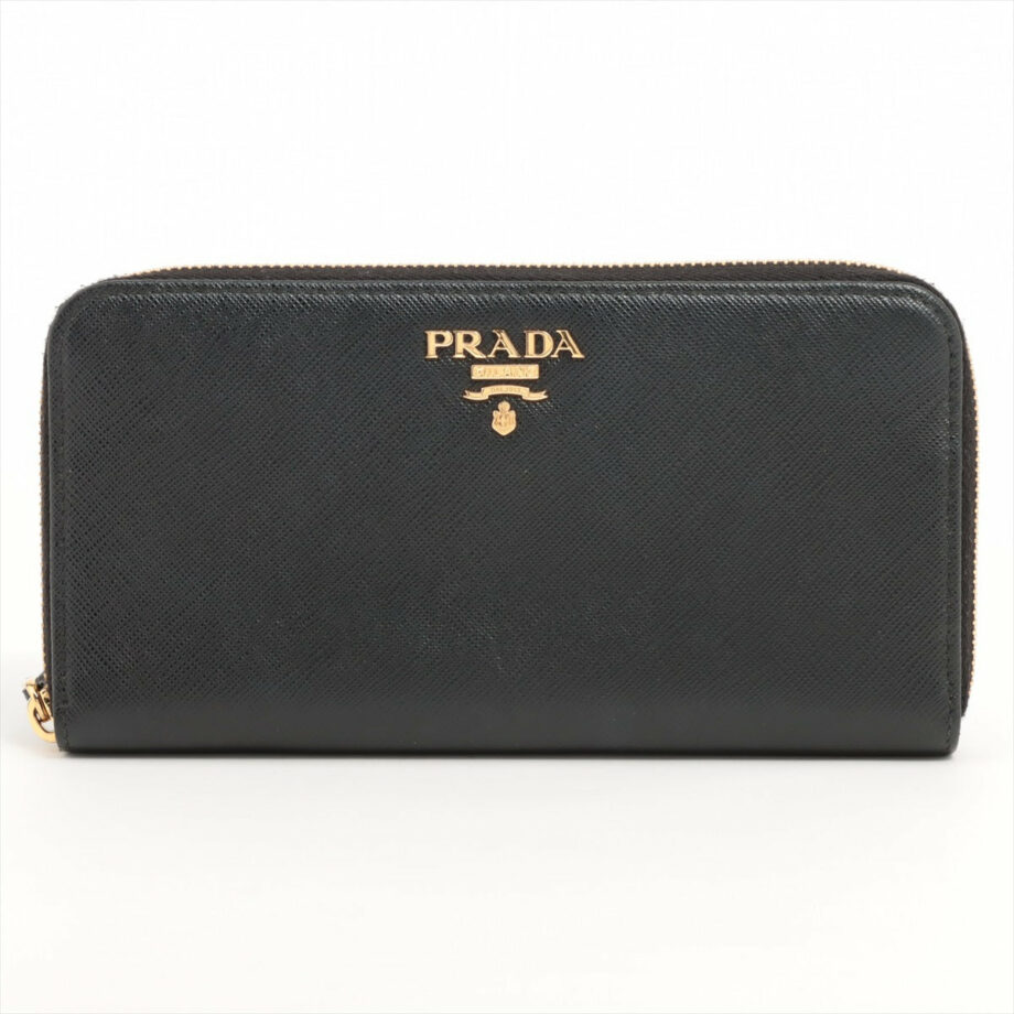 Prada Saffiano Martik Leather Round-Zip-Wallet Black