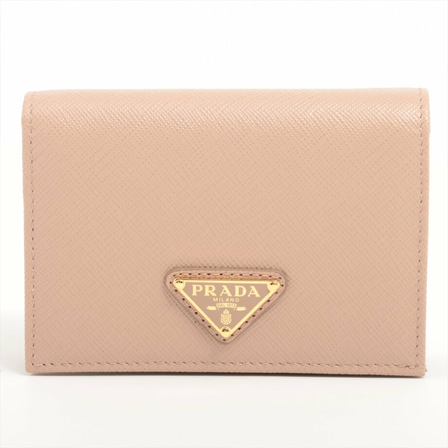 Prada Saffiano Triang Leather Wallet Pink