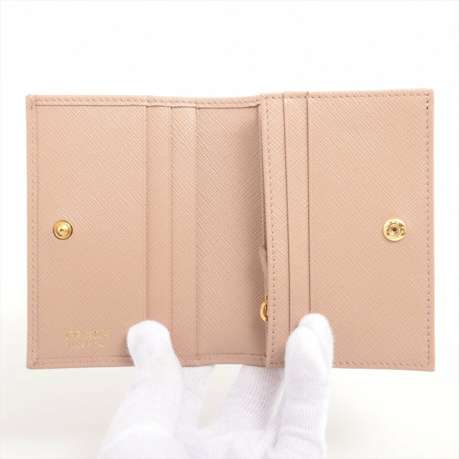 Prada Saffiano Triang Leather Wallet Pink