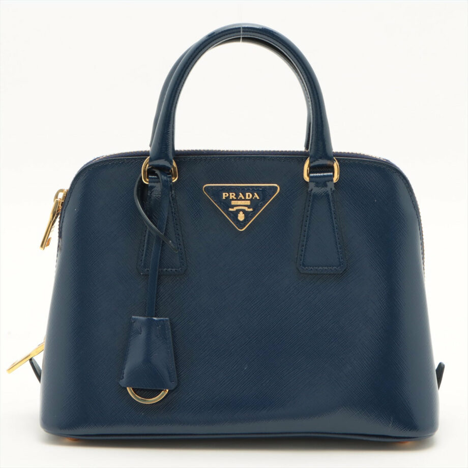 Prada Saffiano Vernice 2way handbag Blue BL0838