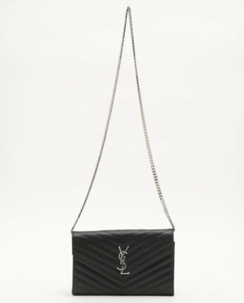 Saint Laurent Paris Monogram Leather Chain wallet Black