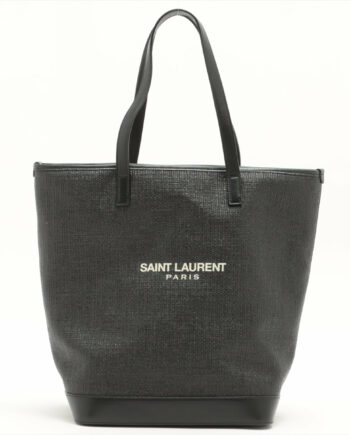 Saint Laurent Paris Teddy Straw & leather Tote bag Black