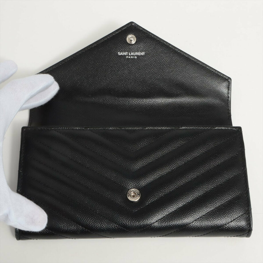 Saint Laurent Paris V Stitch GNC372264 Leather Wallet Black