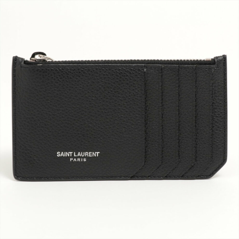 Saint Laurent Paris zip fragment Leather Coin purse Black