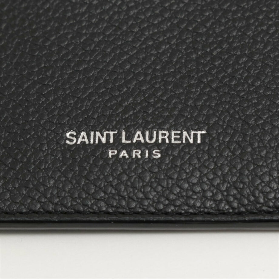 Saint Laurent Paris zip fragment Leather Coin purse Black