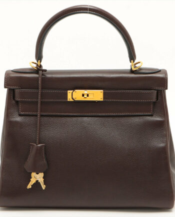 Hermes Kelly 28 bag Vache liegee Chocolat Gold Metal fittings