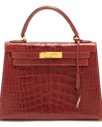 Hermes Kelly 28 Alligator bag Rouge H Gold Metal