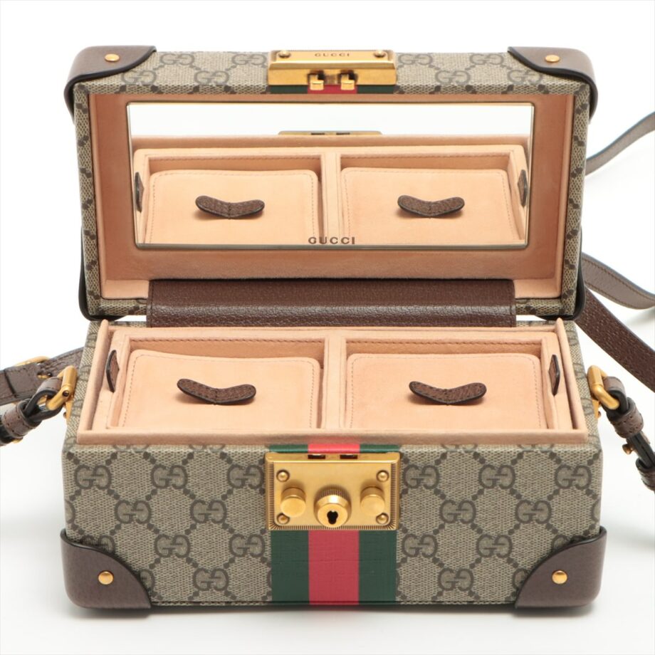 Gucci GG Supreme Savoy PVC & leather Jewelry case Beige
